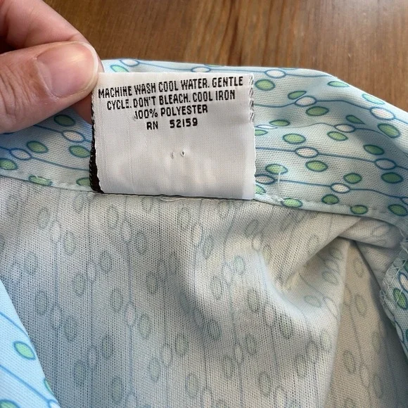 Vintage 70's Button Up Shirt Women's 18 Sodi Miami Blue Disco Dagger Collar - Picture 12 of 14